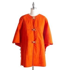 Vintage 70s Tangerine Orange Suede Capelet Jacket - M